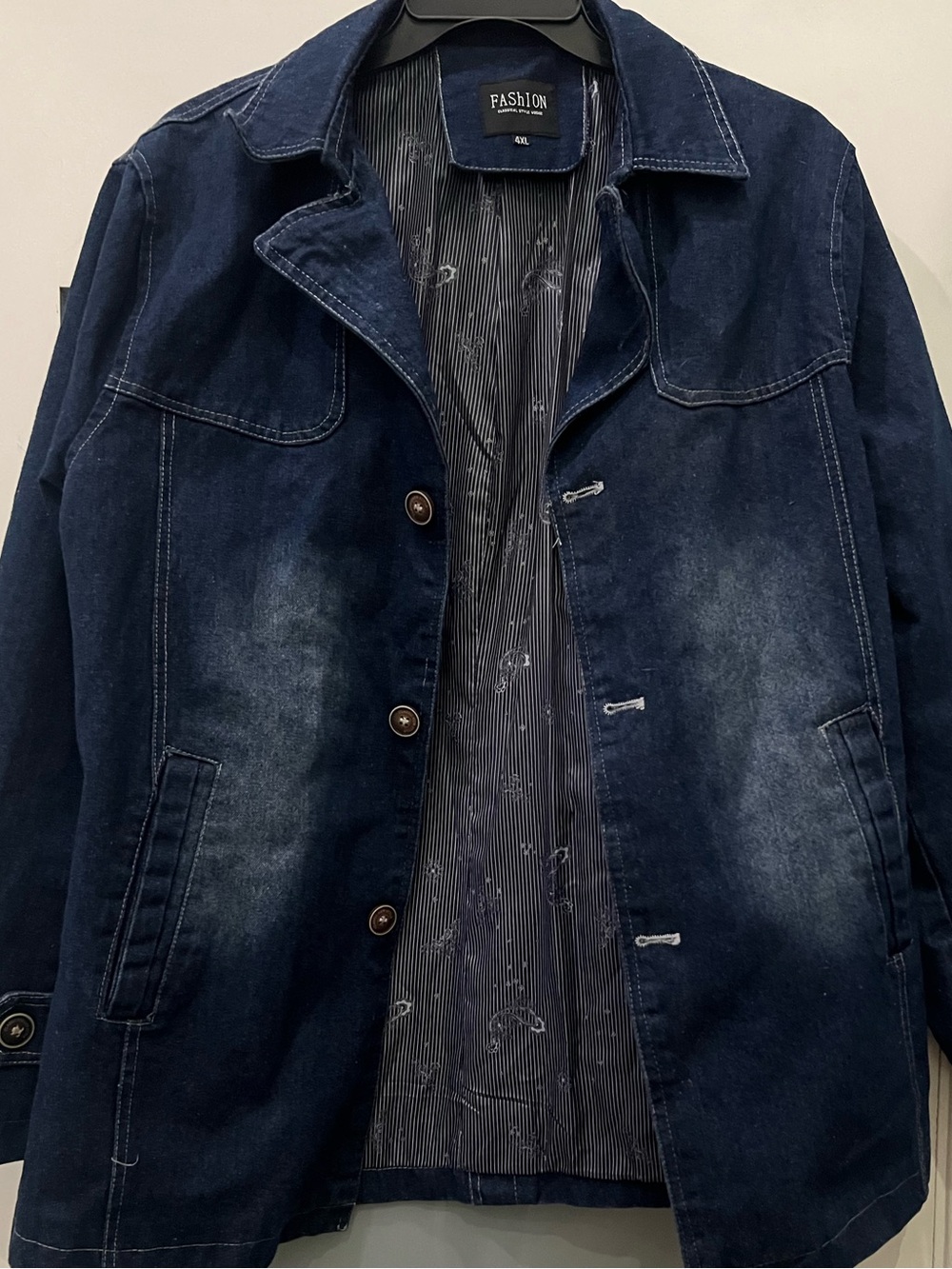 FASHION Men's Dark Blue Denim Jacket Size 4XL (Runs Small)